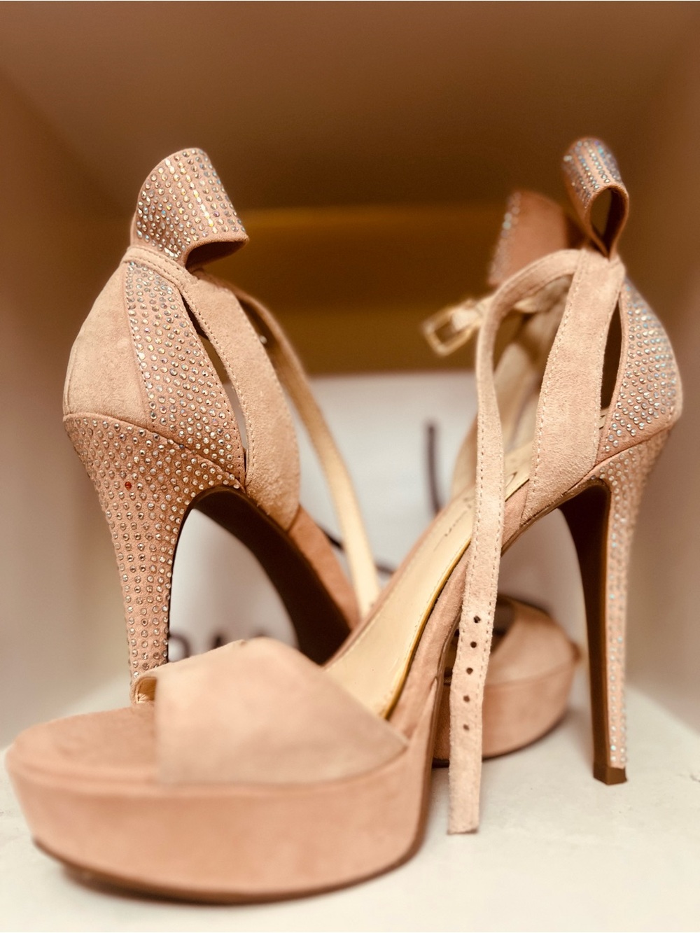 Jessica Simpson Blush Pink Suede Platform Heels with Ankle Tie